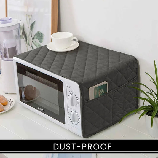 Quilted Microwave Oven Cover With Pockets - Grey