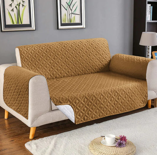 100% Cotton Quilted Sofa Covers - Goldish Brown